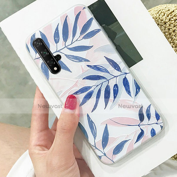 Silicone Candy Rubber Flowers Soft Case for Huawei Honor 20 Blue