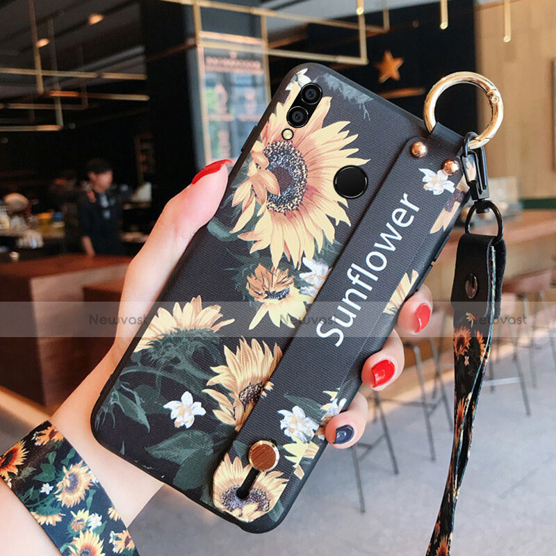 Silicone Candy Rubber Flowers Soft Case for Huawei Honor 8X Black