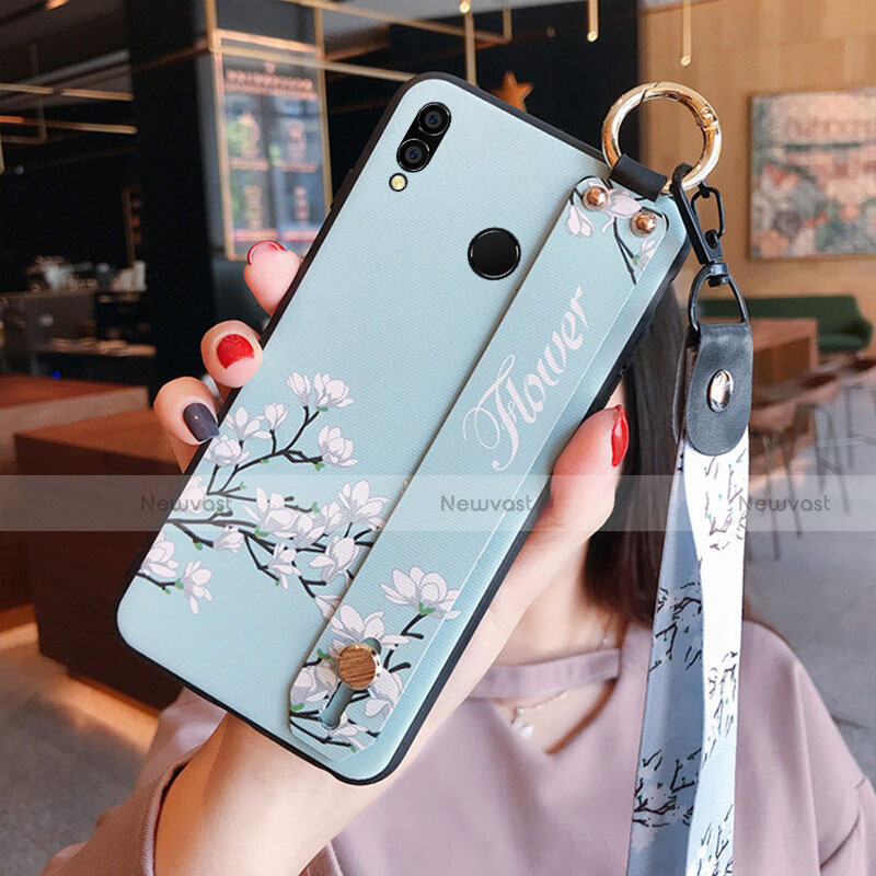 Silicone Candy Rubber Flowers Soft Case for Huawei Honor V10 Lite Cyan