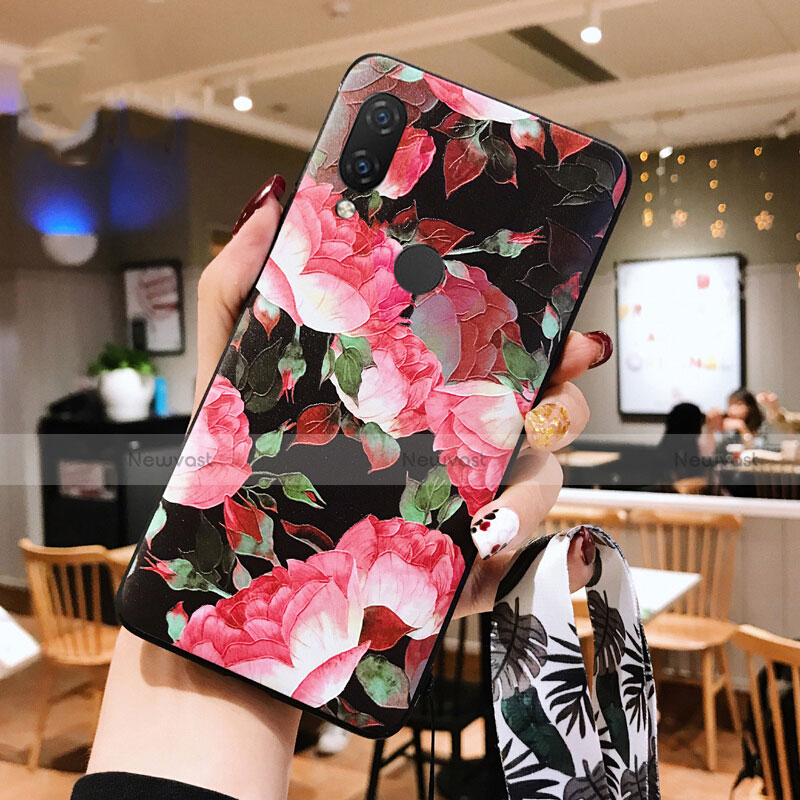 Silicone Candy Rubber Flowers Soft Case for Huawei Nova 3e Red