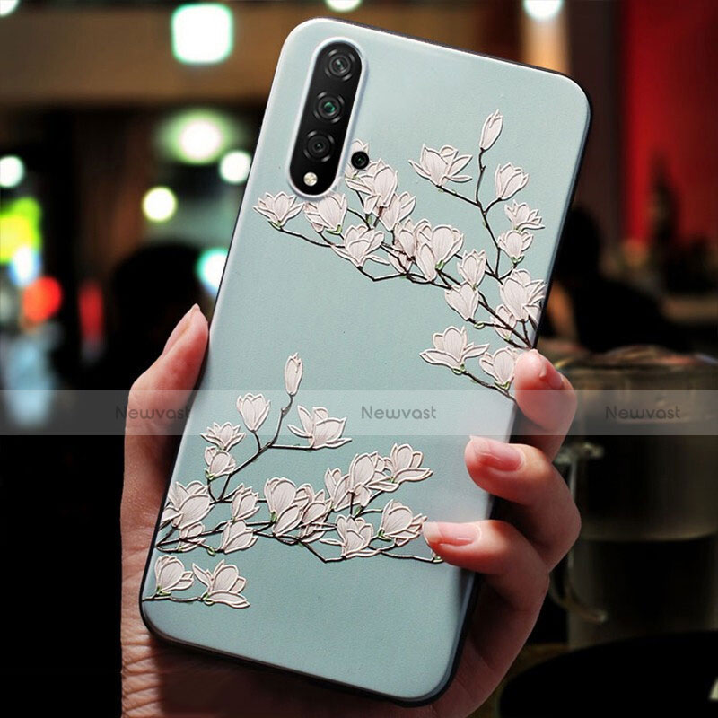 Silicone Candy Rubber Flowers Soft Case for Huawei Nova 5T Cyan