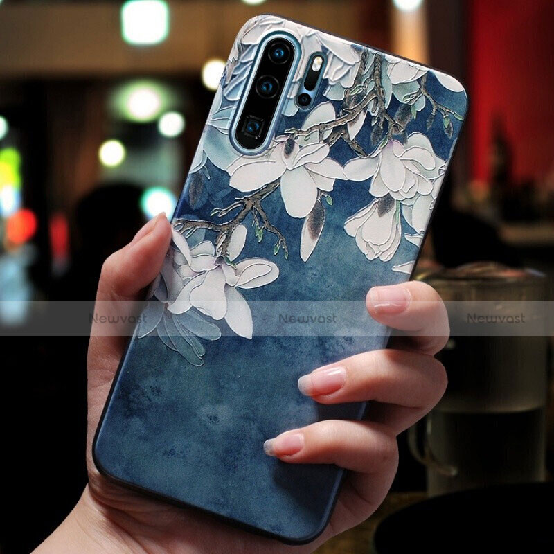 Silicone Candy Rubber Flowers Soft Case for Huawei P30 Pro Blue