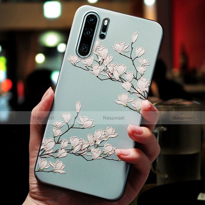 Silicone Candy Rubber Flowers Soft Case for Huawei P30 Pro Cyan