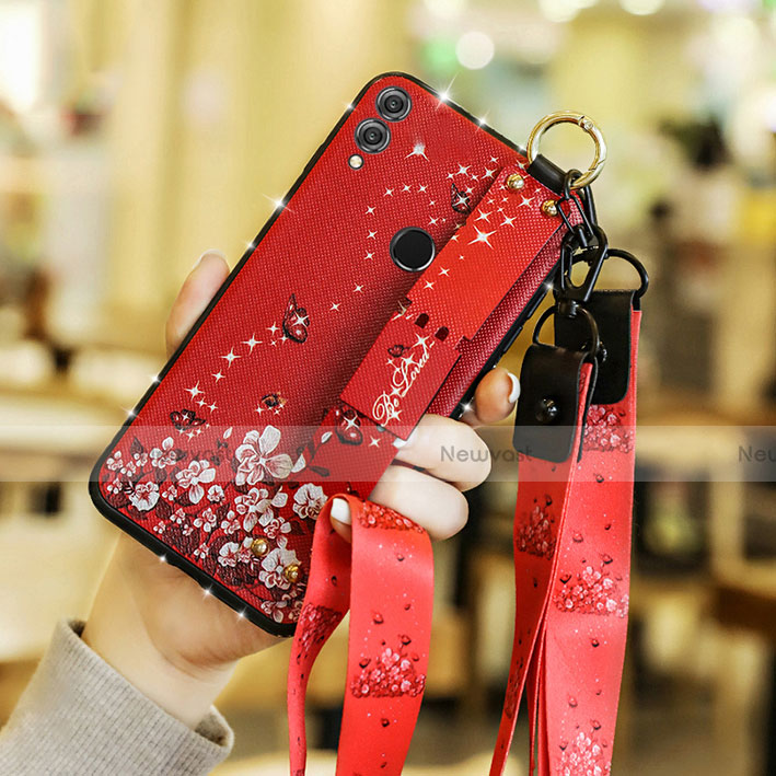 Silicone Candy Rubber Flowers Soft Case S01 for Huawei Honor V10 Lite Red