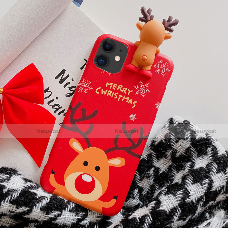 Silicone Candy Rubber Gel Christmas Pattern Soft Case Cover C02 for Apple iPhone 11 Red