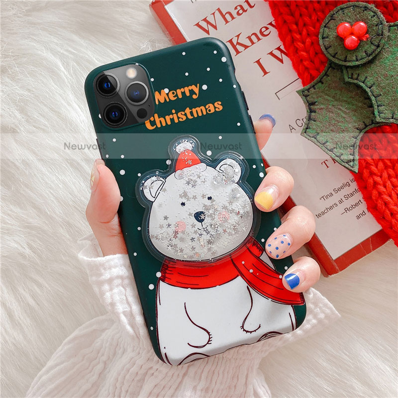 Silicone Candy Rubber Gel Christmas Pattern Soft Case Cover for Apple iPhone 12 Pro Green
