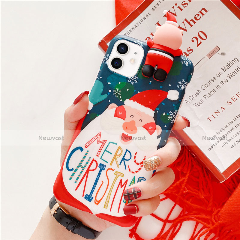 Silicone Candy Rubber Gel Christmas Pattern Soft Case Cover S01 for Apple iPhone 12 Blue