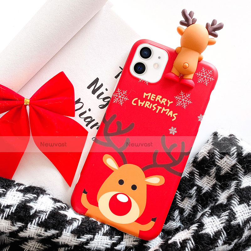 Silicone Candy Rubber Gel Christmas Pattern Soft Case Cover S02 for Apple iPhone 12 Mini Red