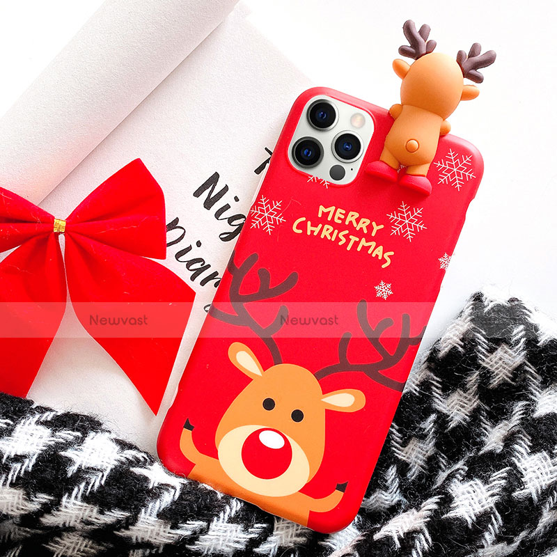 Silicone Candy Rubber Gel Christmas Pattern Soft Case Cover S02 for Apple iPhone 12 Pro Max Red