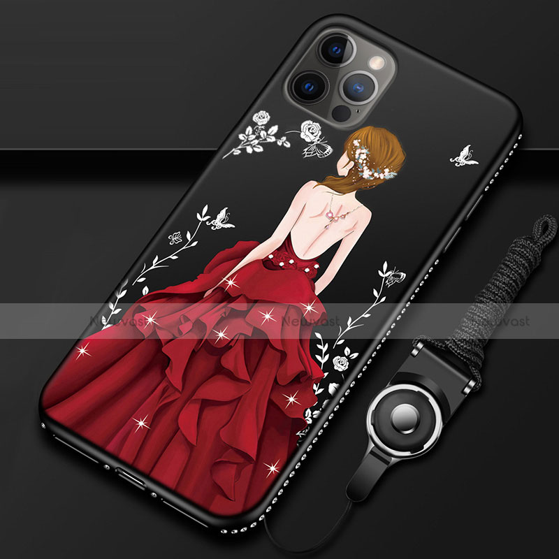 Silicone Candy Rubber Gel Dress Party Girl Soft Case Cover for Apple iPhone 12 Pro Max Red and Black