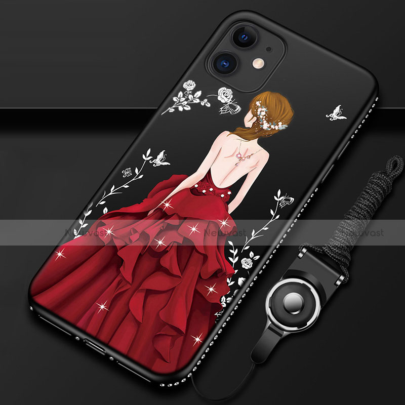 Silicone Candy Rubber Gel Dress Party Girl Soft Case Cover for Apple iPhone 12 Red and Black