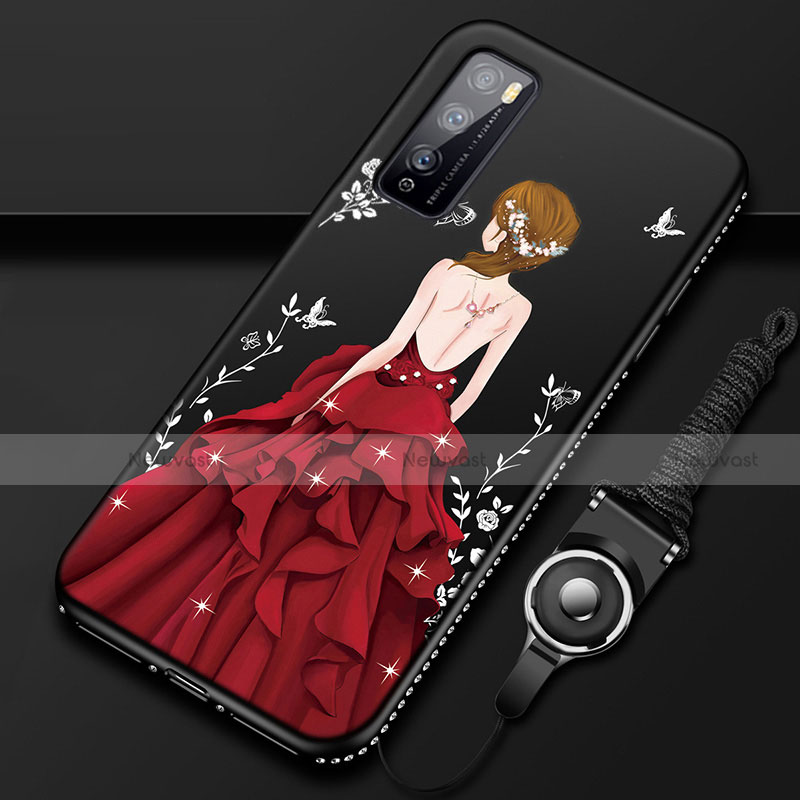 Silicone Candy Rubber Gel Dress Party Girl Soft Case Cover for Huawei Enjoy 20 Pro 5G Red and Black