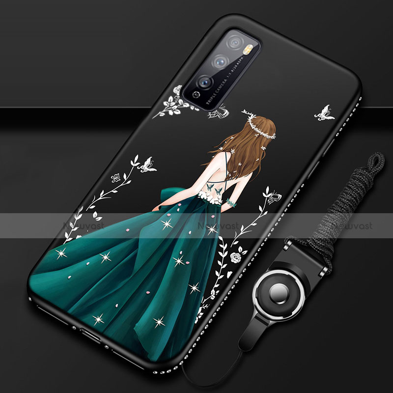 Silicone Candy Rubber Gel Dress Party Girl Soft Case Cover for Huawei Enjoy Z 5G Green