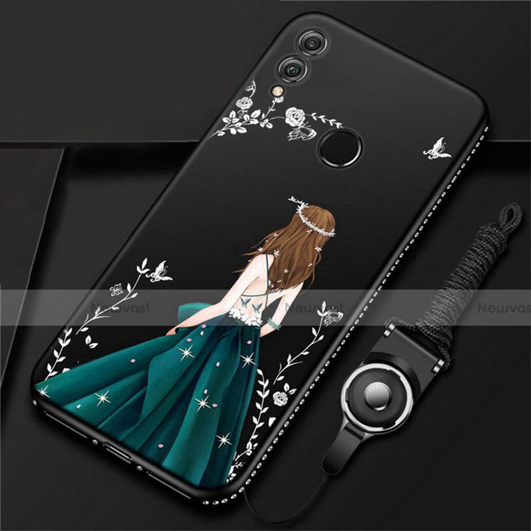 Silicone Candy Rubber Gel Dress Party Girl Soft Case Cover for Huawei Honor 10 Lite Black