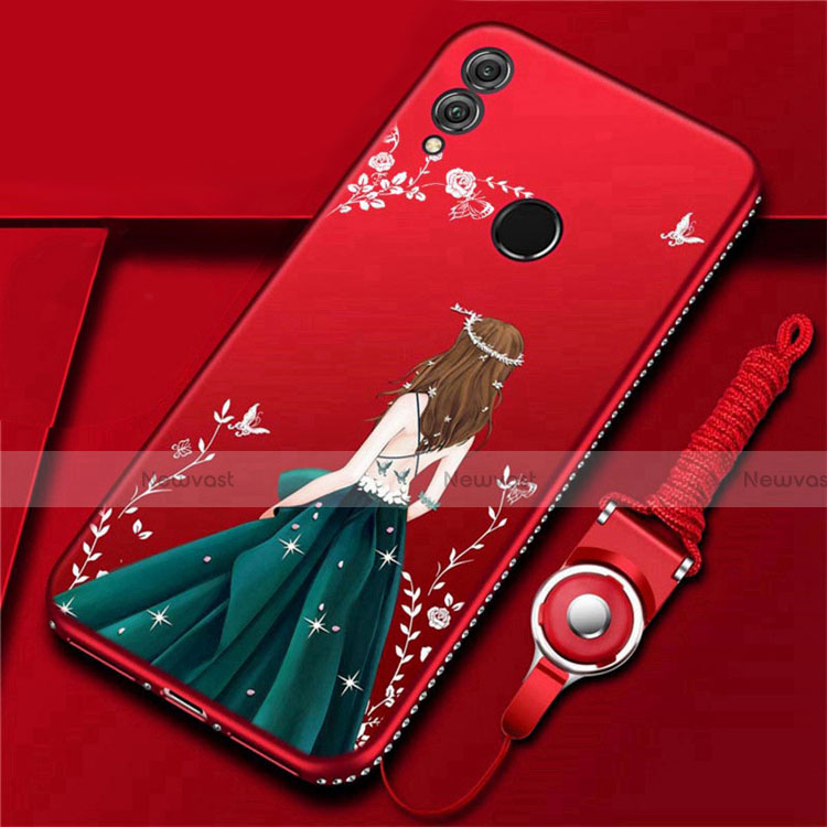 Silicone Candy Rubber Gel Dress Party Girl Soft Case Cover for Huawei Honor 10 Lite Red Wine