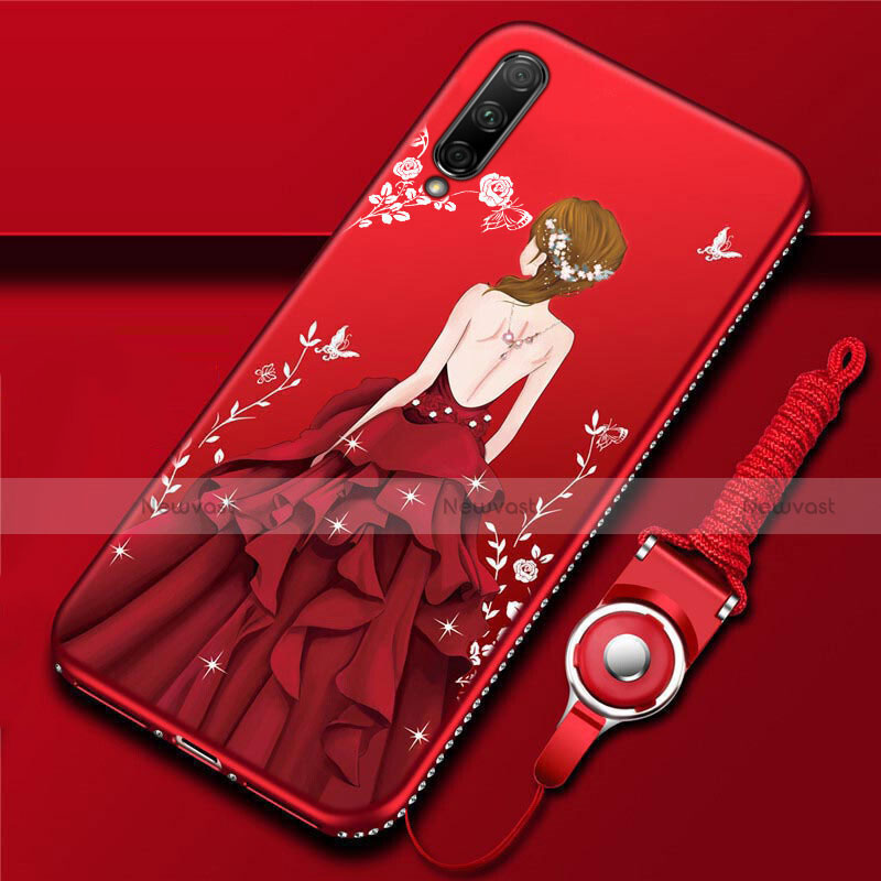 Silicone Candy Rubber Gel Dress Party Girl Soft Case Cover for Huawei Honor 9X Pro Red