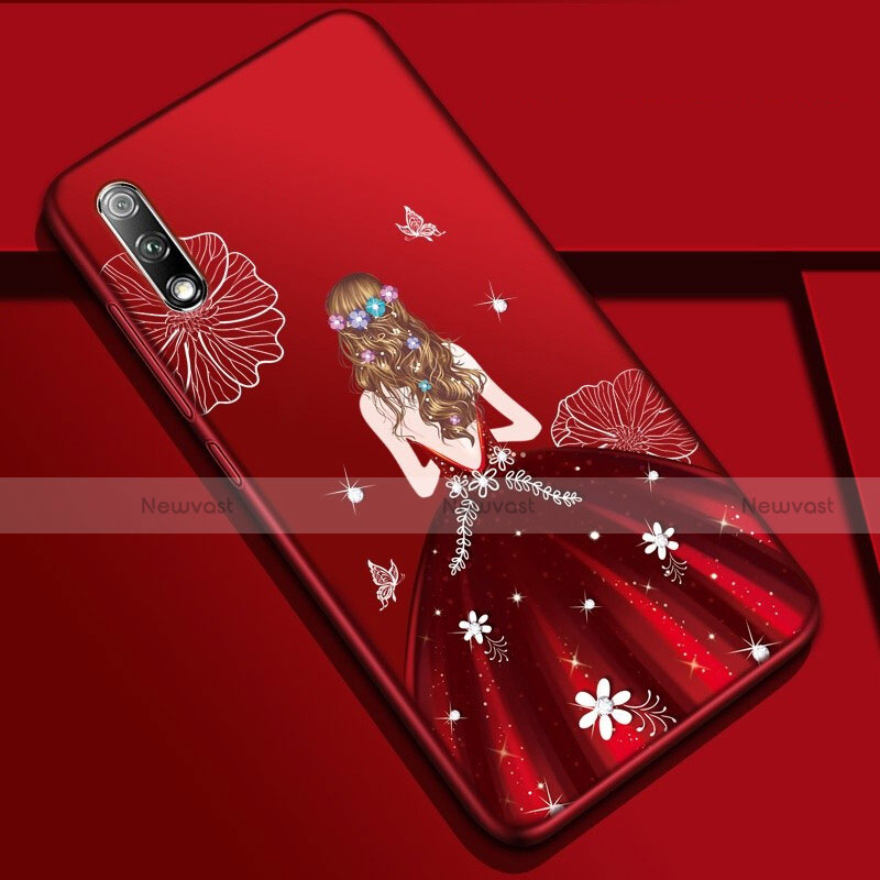 Silicone Candy Rubber Gel Dress Party Girl Soft Case Cover for Huawei Honor 9X Red Wine