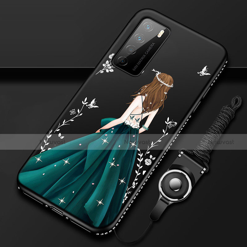 Silicone Candy Rubber Gel Dress Party Girl Soft Case Cover for Huawei Honor Play4 5G Green