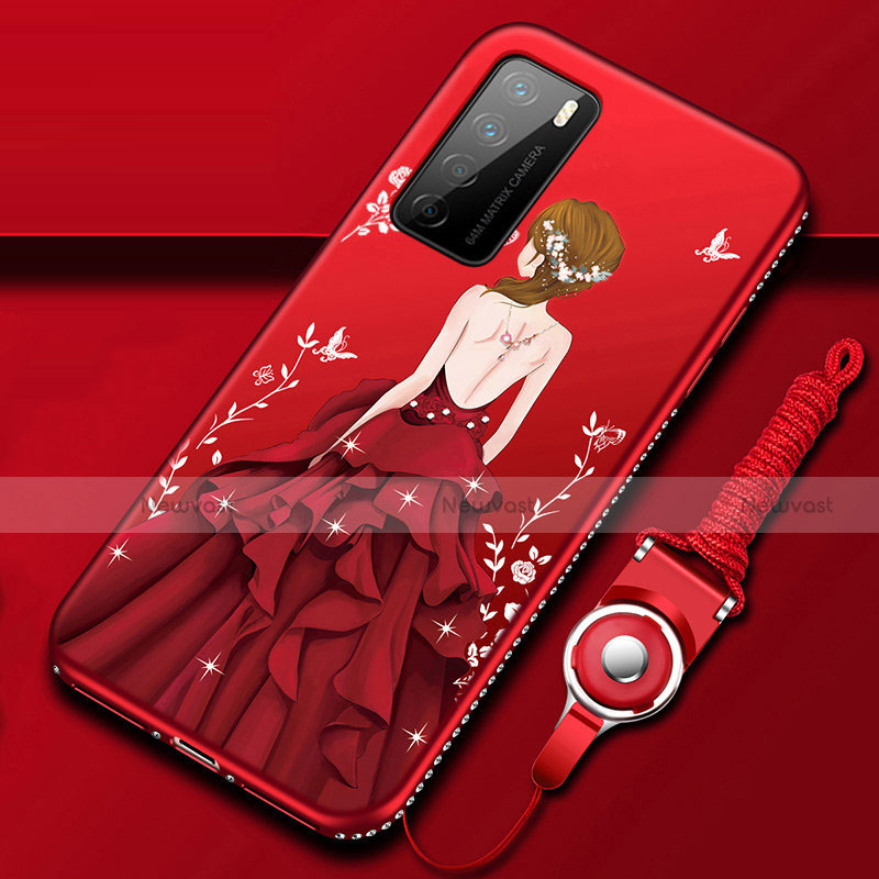 Silicone Candy Rubber Gel Dress Party Girl Soft Case Cover for Huawei Honor Play4 5G Red