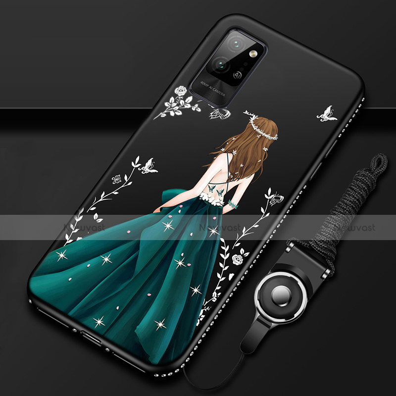 Silicone Candy Rubber Gel Dress Party Girl Soft Case Cover for Huawei Honor Play4 Pro 5G Green