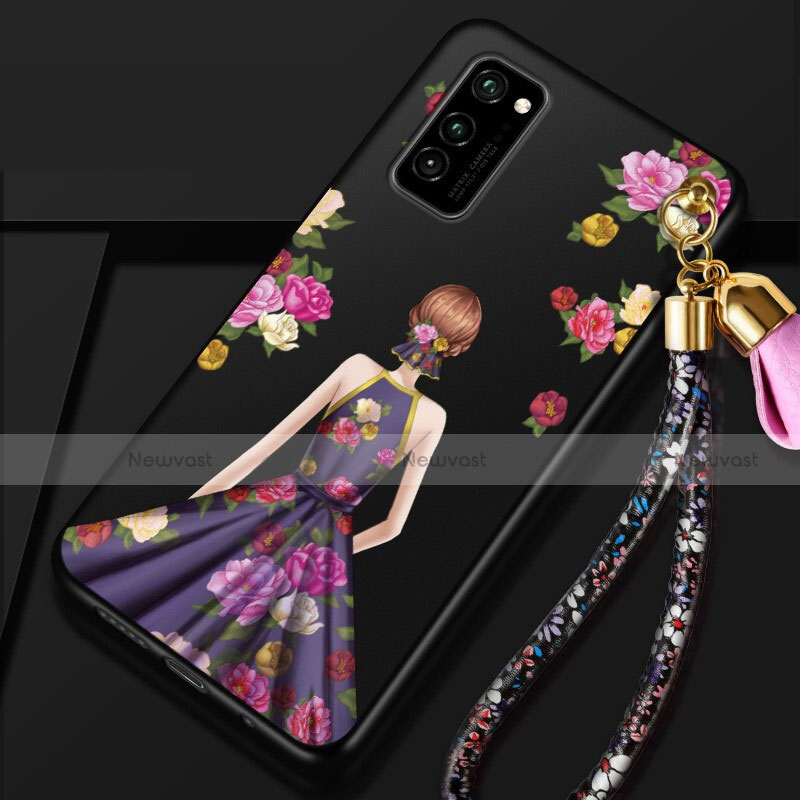Silicone Candy Rubber Gel Dress Party Girl Soft Case Cover for Huawei Honor View 30 5G Purple and Blue