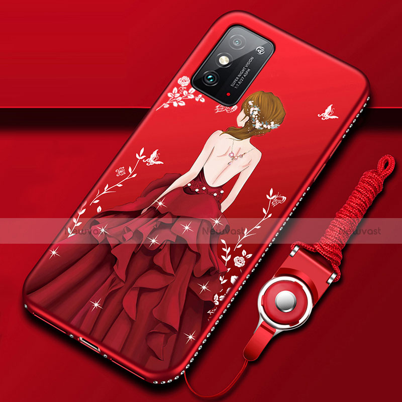 Silicone Candy Rubber Gel Dress Party Girl Soft Case Cover for Huawei Honor X10 Max 5G Red