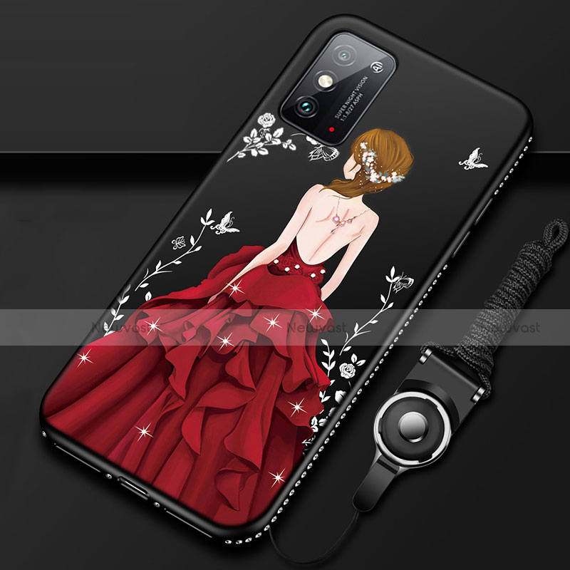 Silicone Candy Rubber Gel Dress Party Girl Soft Case Cover for Huawei Honor X10 Max 5G Red and Black