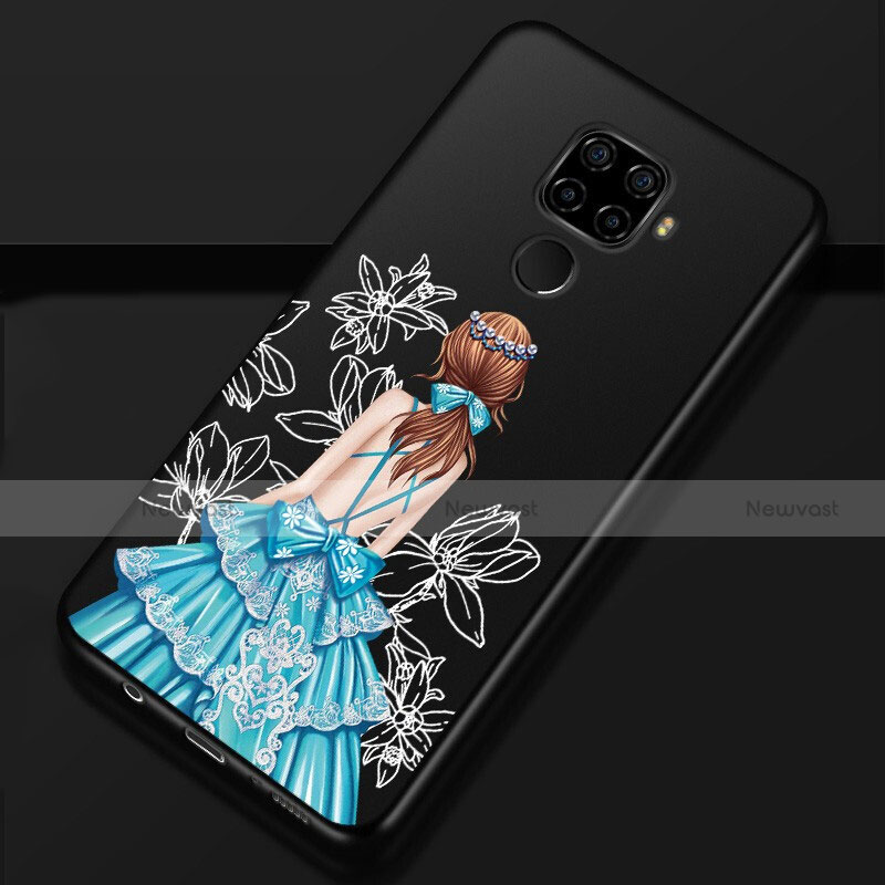 Silicone Candy Rubber Gel Dress Party Girl Soft Case Cover for Huawei Mate 30 Lite Blue and Black