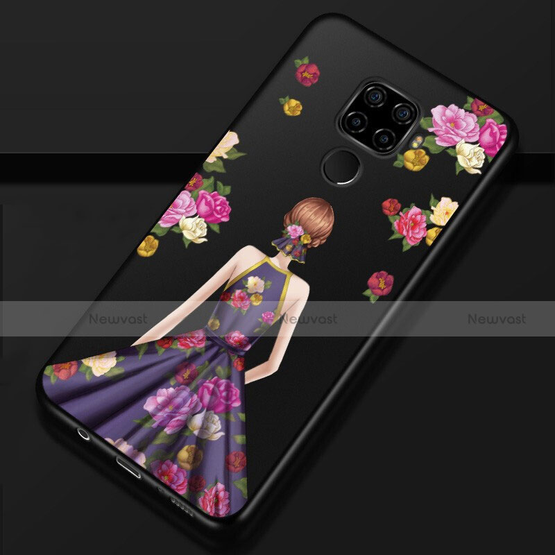 Silicone Candy Rubber Gel Dress Party Girl Soft Case Cover for Huawei Mate 30 Lite Purple and Blue