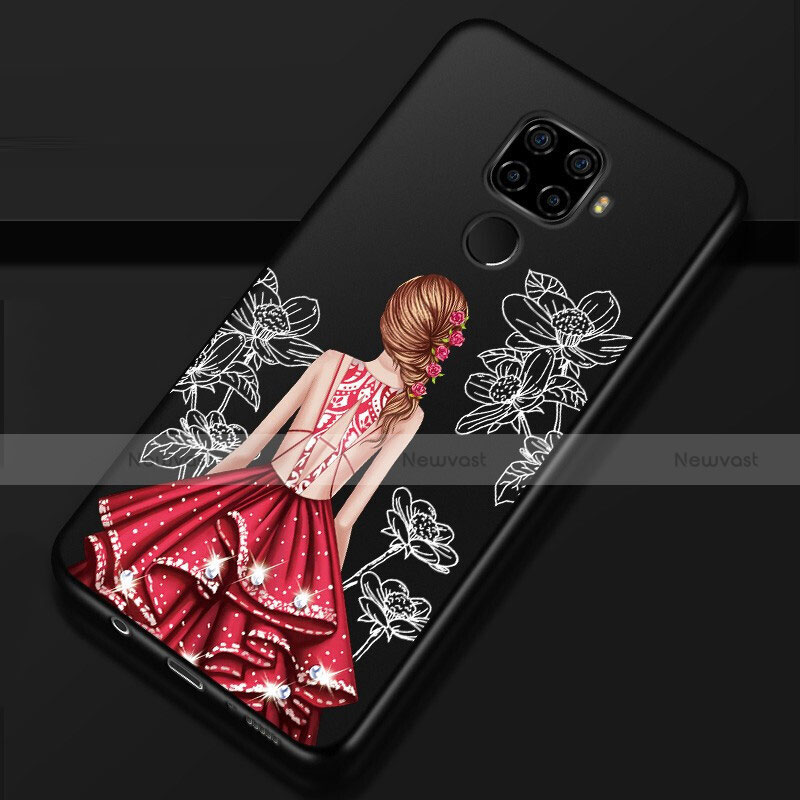Silicone Candy Rubber Gel Dress Party Girl Soft Case Cover for Huawei Mate 30 Lite Red and Black