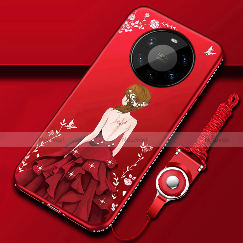 Silicone Candy Rubber Gel Dress Party Girl Soft Case Cover for Huawei Mate 40 Pro+ Plus Red