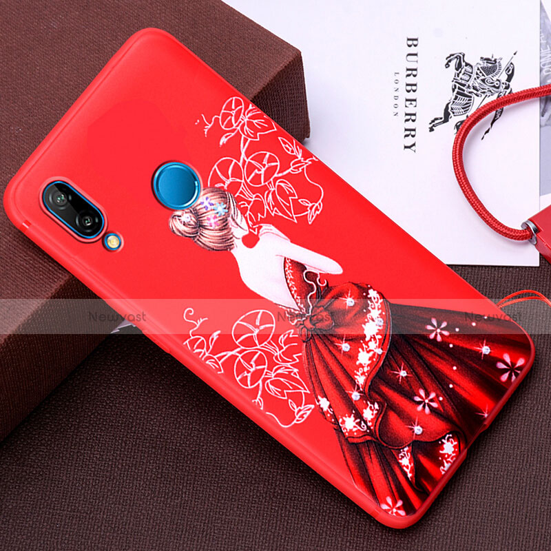 Silicone Candy Rubber Gel Dress Party Girl Soft Case Cover for Huawei Nova 3e Red