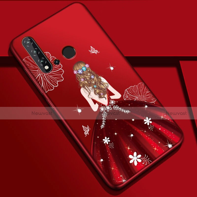 Silicone Candy Rubber Gel Dress Party Girl Soft Case Cover for Huawei Nova 5i Red Wine