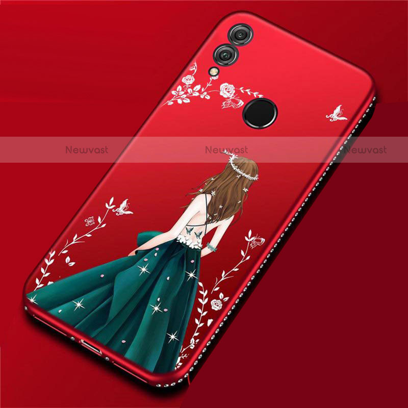 Silicone Candy Rubber Gel Dress Party Girl Soft Case Cover for Huawei P Smart (2019) Red Wine