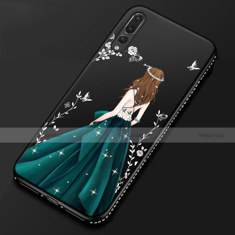 Silicone Candy Rubber Gel Dress Party Girl Soft Case Cover for Huawei P20 Pro Blue and Black