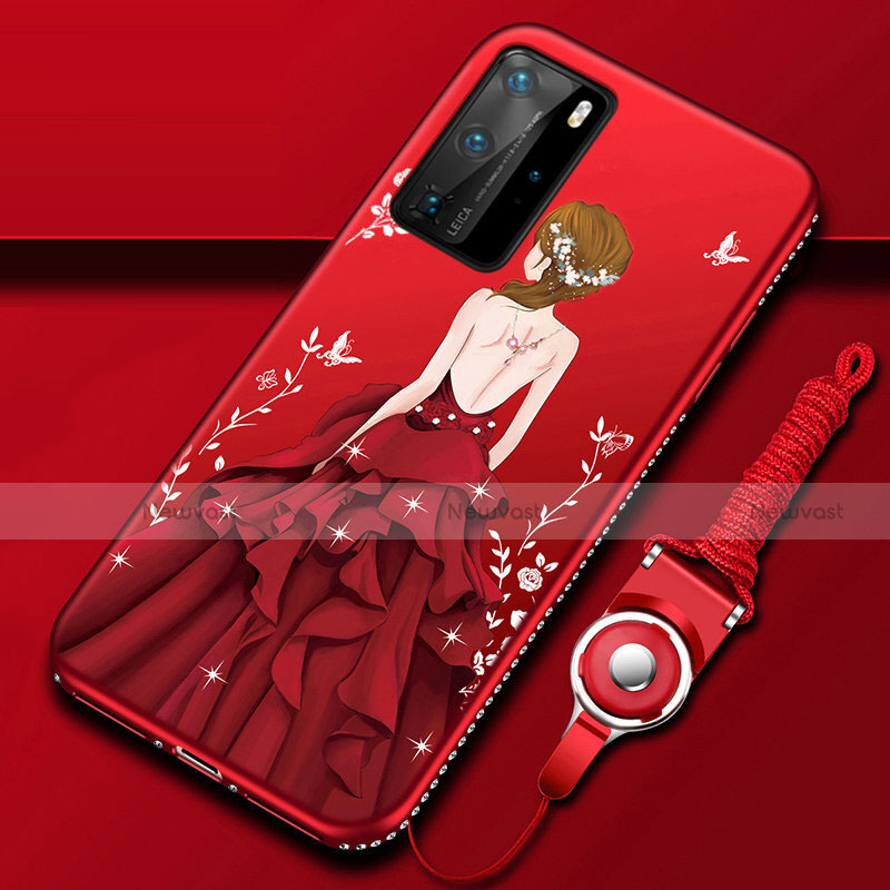 Silicone Candy Rubber Gel Dress Party Girl Soft Case Cover for Huawei P40 Pro Red