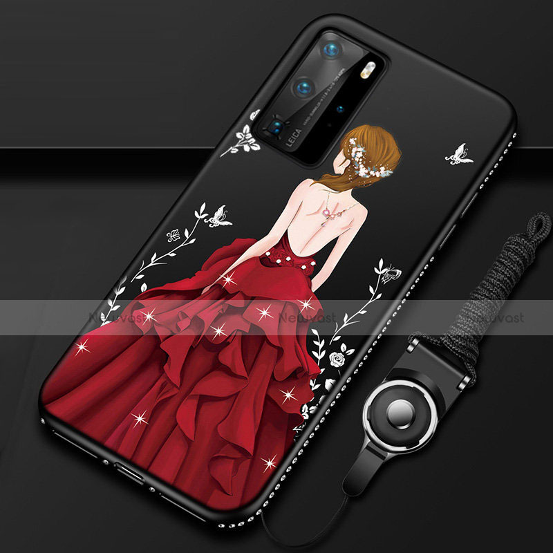 Silicone Candy Rubber Gel Dress Party Girl Soft Case Cover for Huawei P40 Pro Red and Black
