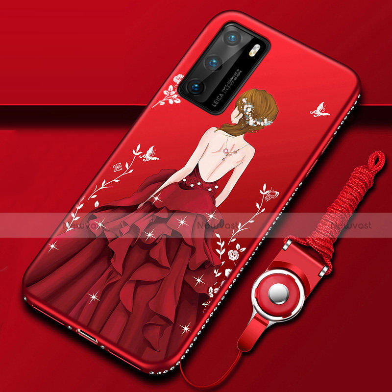 Silicone Candy Rubber Gel Dress Party Girl Soft Case Cover for Huawei P40 Red