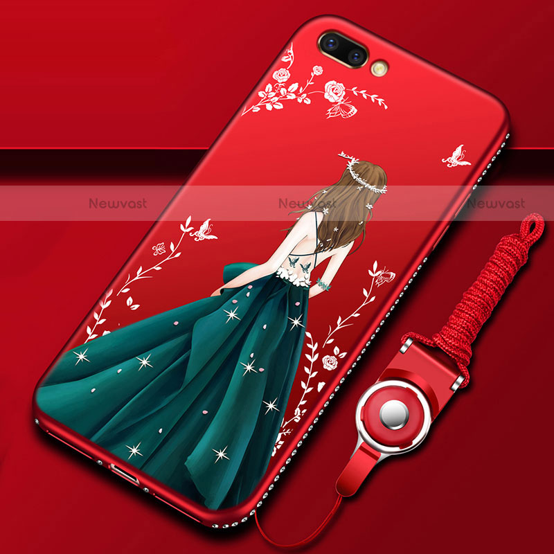 Silicone Candy Rubber Gel Dress Party Girl Soft Case Cover for Oppo A12e Gold and Red