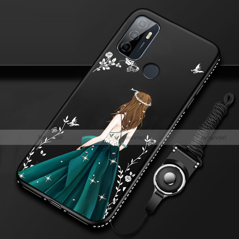 Silicone Candy Rubber Gel Dress Party Girl Soft Case Cover for Oppo A32 Black
