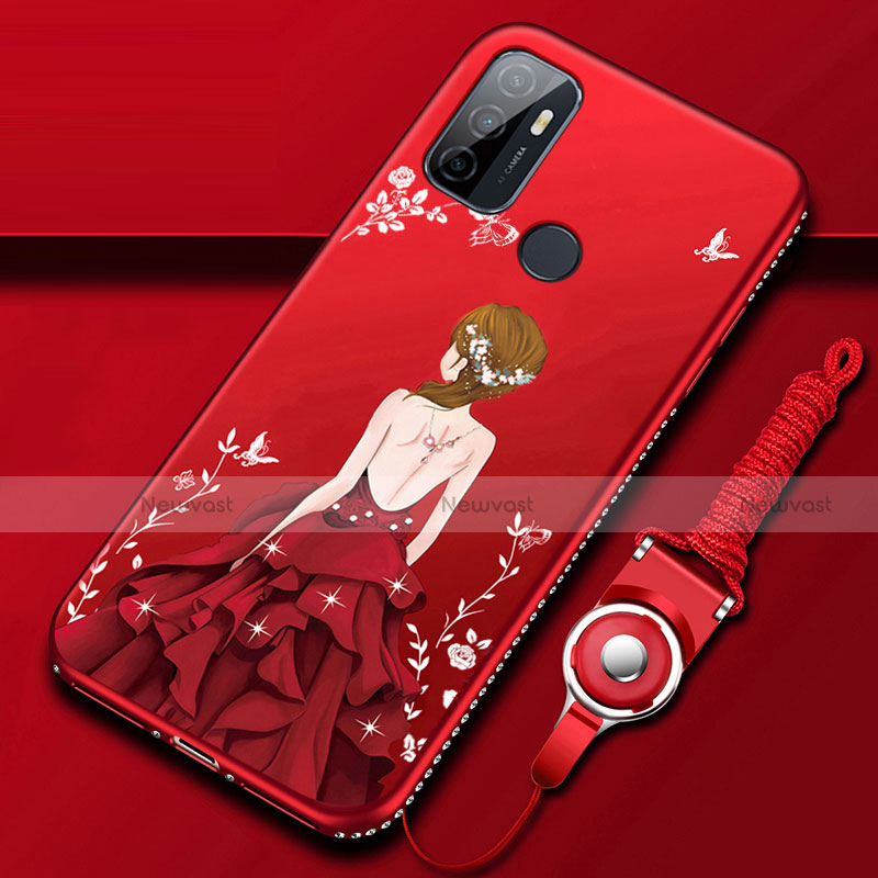 Silicone Candy Rubber Gel Dress Party Girl Soft Case Cover for Oppo A53 Red