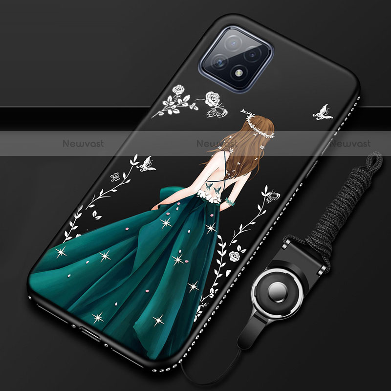 Silicone Candy Rubber Gel Dress Party Girl Soft Case Cover for Oppo A72 5G Black