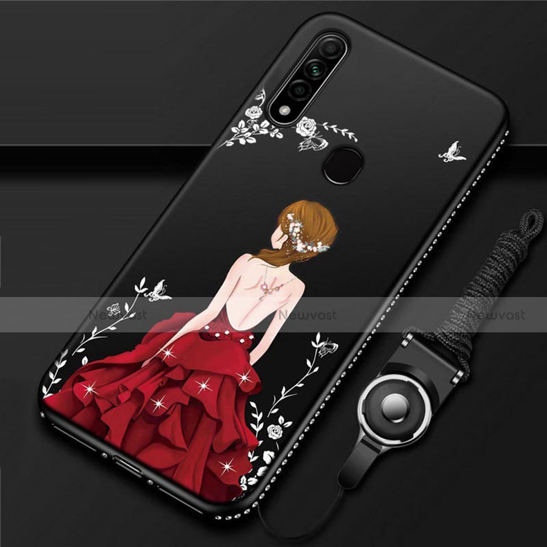 Silicone Candy Rubber Gel Dress Party Girl Soft Case Cover for Oppo A8 Red and Black