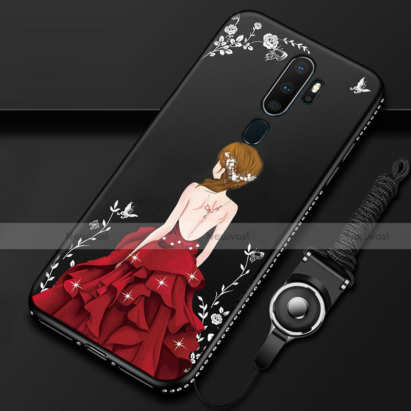 Silicone Candy Rubber Gel Dress Party Girl Soft Case Cover for Oppo A9 (2020) Red and Black