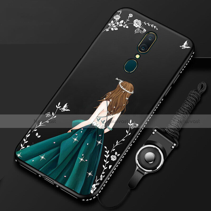 Silicone Candy Rubber Gel Dress Party Girl Soft Case Cover for Oppo A9 Black