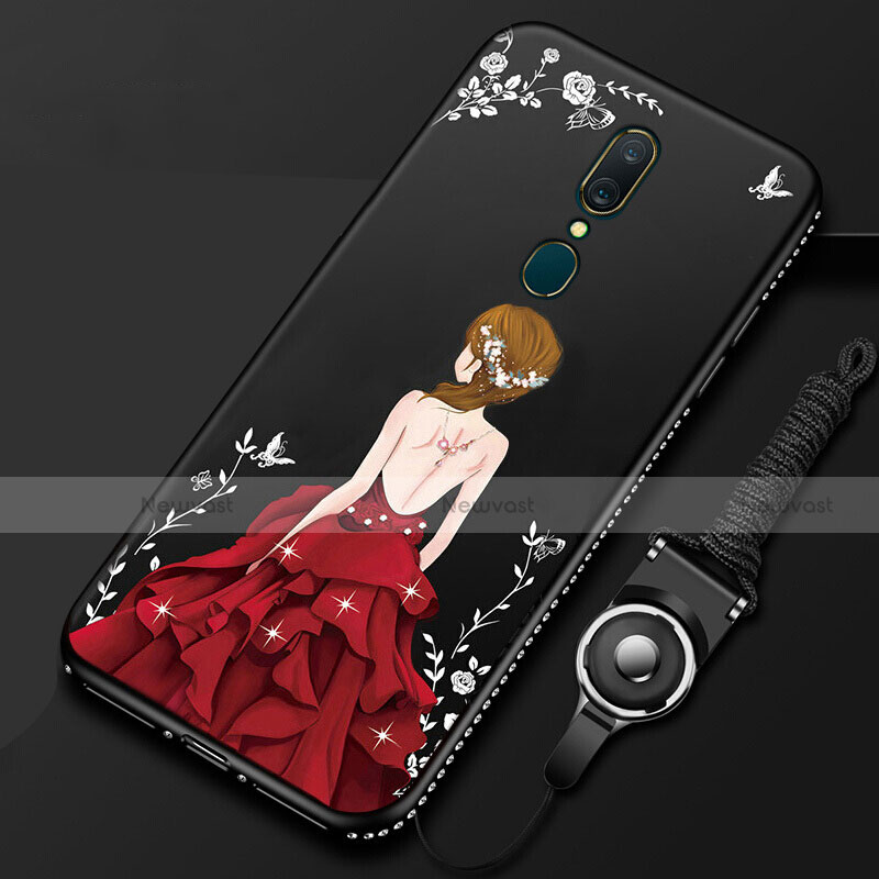 Silicone Candy Rubber Gel Dress Party Girl Soft Case Cover for Oppo A9 Red and Black