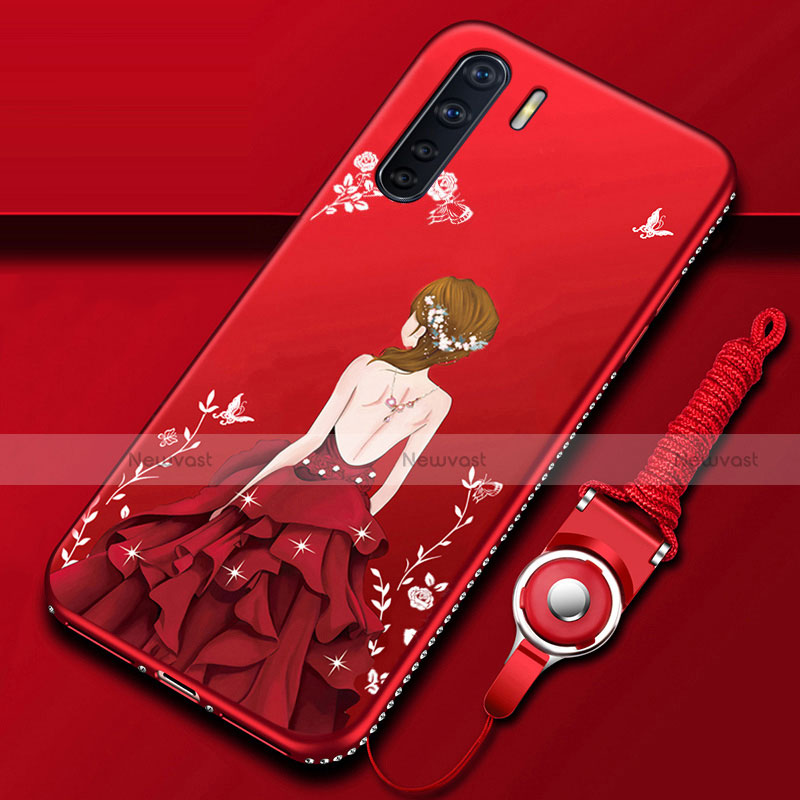 Silicone Candy Rubber Gel Dress Party Girl Soft Case Cover for Oppo A91 Red