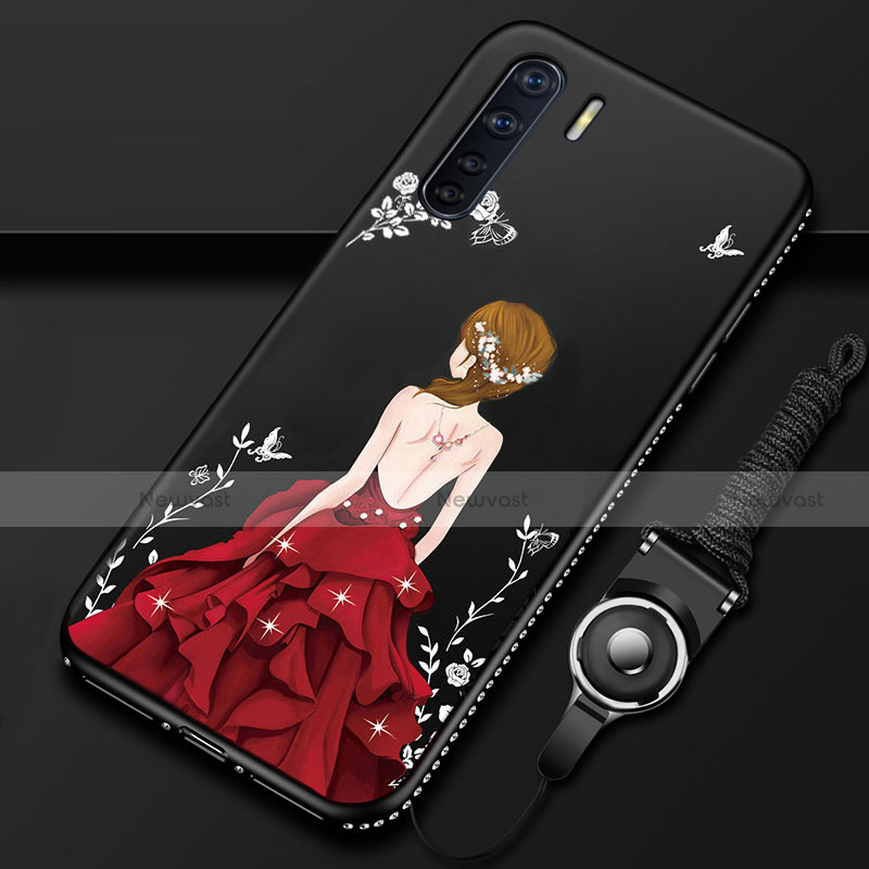Silicone Candy Rubber Gel Dress Party Girl Soft Case Cover for Oppo A91 Red and Black