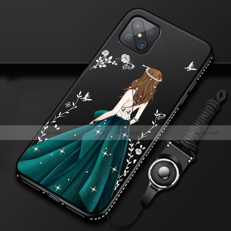 Silicone Candy Rubber Gel Dress Party Girl Soft Case Cover for Oppo A92s 5G Green