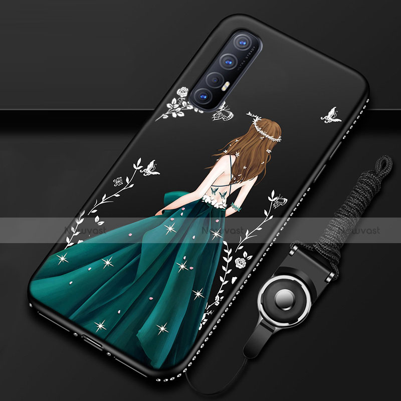 Silicone Candy Rubber Gel Dress Party Girl Soft Case Cover for Oppo Find X2 Neo Green